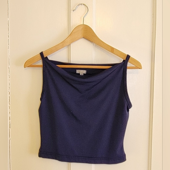 xoxo in America Tops - Vintage 90s XOXO In America Navy Cowl Neck Crop Top Medium Y2K Minimalist Grunge